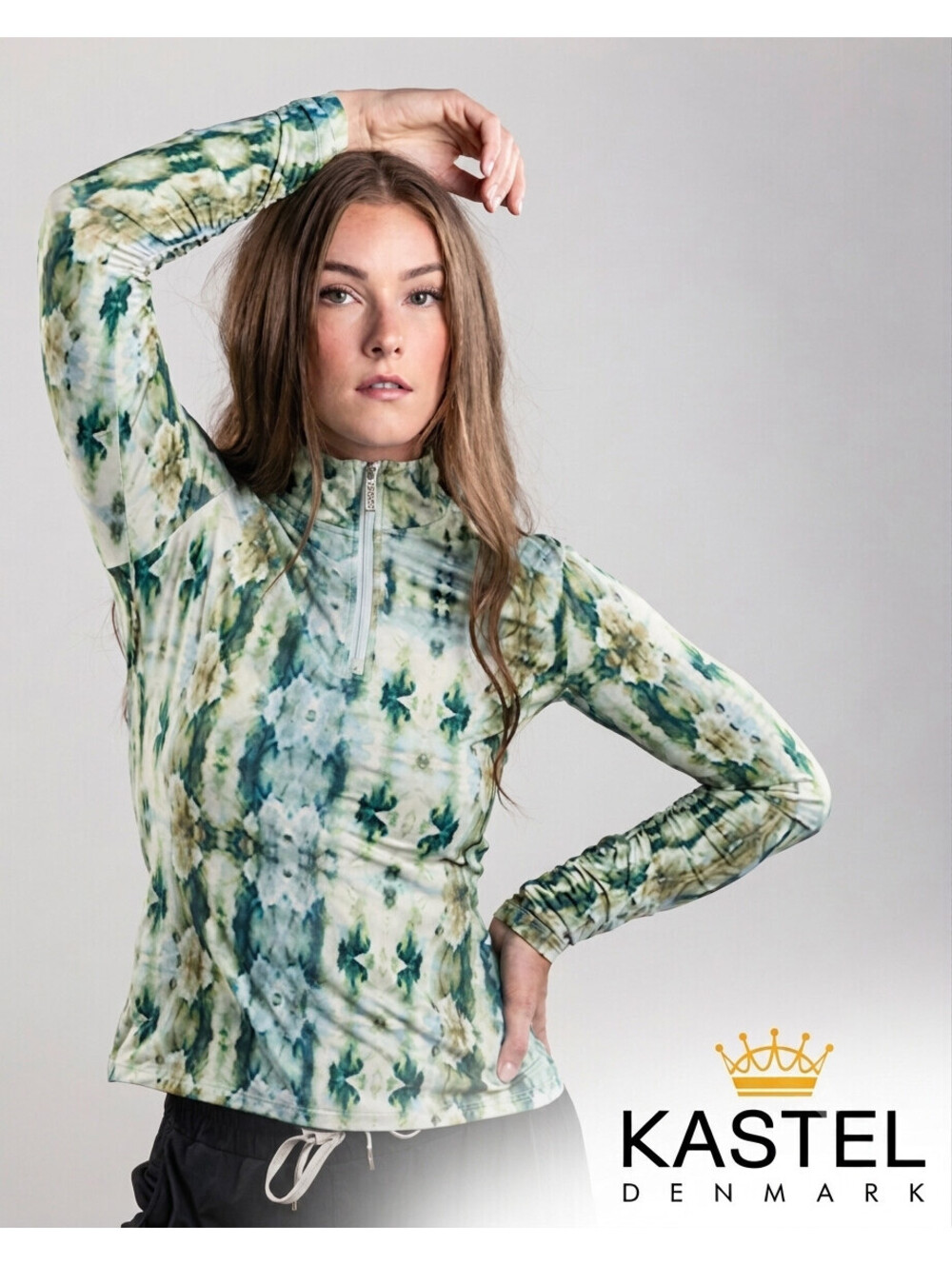 NEW Kastel Denmark Long Sleeve Green White 1/4 Zip Top / Mesh Trim / SMALL